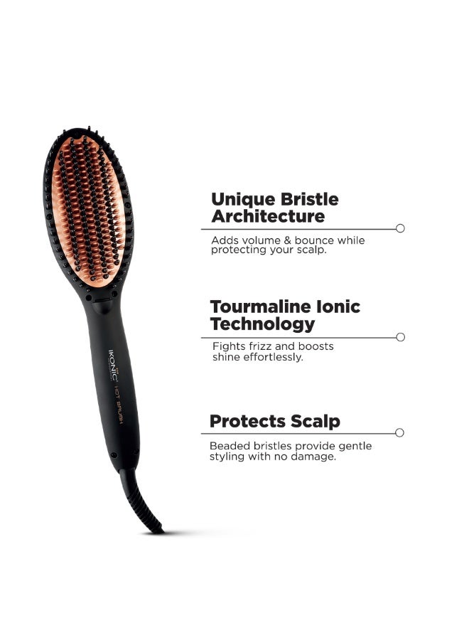 IKONIC فرشاة تصفيف الشعر الساخنة إكونيك سوداء 50 ثانية تسخين سريع مضادة للتجاعيد خالية من الشحنات الساكنة تصميم يزيد الحجم حماية لفروة الرأس قبضة مريحة لجميع أنواع الشعر - Image 2